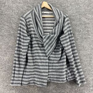 5/$45 Maurices Cardigan Women L Large Gray Striped Collared Long Sleeve Cotton